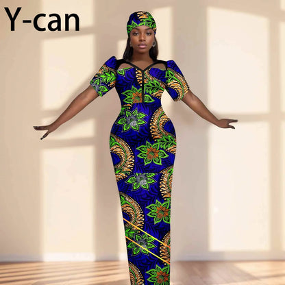 Robe de soirée robes africaines pour femmes coupe ajustée robe à manches courtes robes de soirée avec bandeau Dashiki Ankara imprimer 2525071