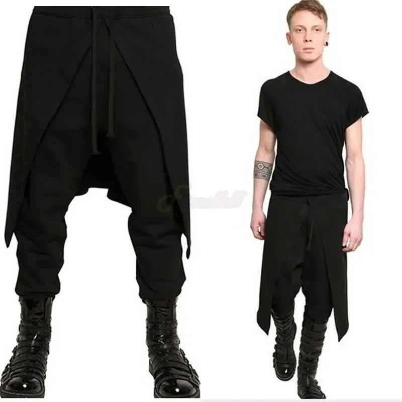 2025Halloween Costume de pantalon noir Steampunk médiéval pour hommes, pantalon ample épissé de Style occidental, Cosplay de scène