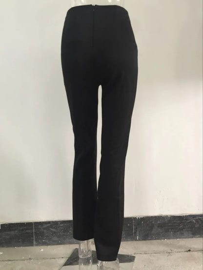Pantalon audilong décontracté pour femme, chemises et chemisiers slim, pantalons sauvages, vêtements élégants, pantalons à jambe droite boutonnée, dame de bureau