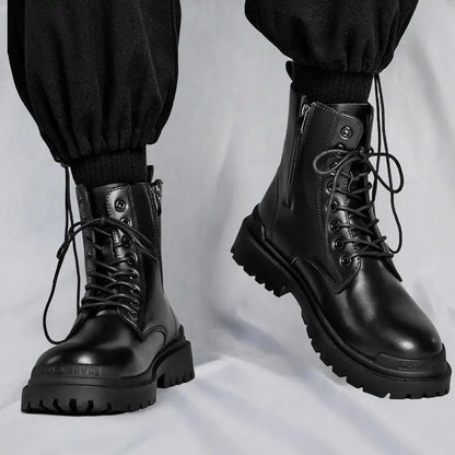 Chaussures à plateforme en cuir PU pour hommes, semelle optique haut de gamme, bottes décontractées noires, chaussures en cuir de vachette, offre rétro, design de lego