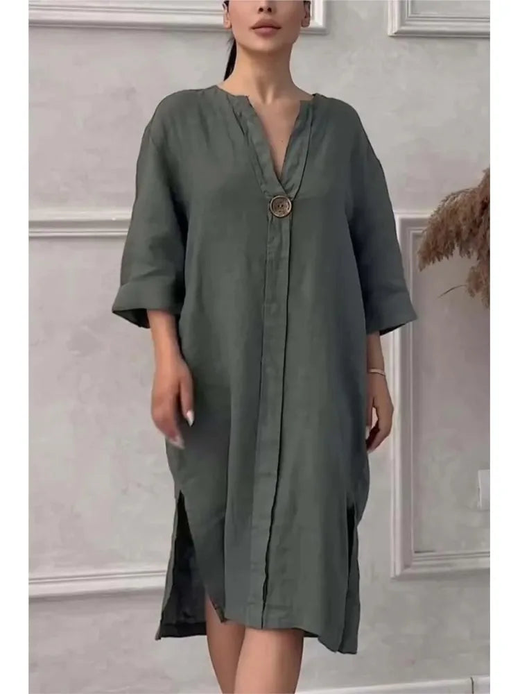 Y2k Long Sleeve Linen Maxi Dress Women Summer2024 Summer Casual Solid Color Party Loose Long Dresses Elegant Vestidos - DOGOMET DIGITAL PLUS