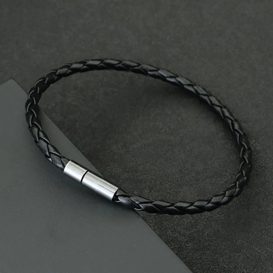Minimalist PU Leather Rope Bracelet Men Handmade Weaven Detachable Wrap Chain Braslet Leisure Outdoor Cycling Charm Homme Joias