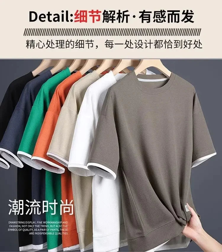 A 2025 new summer outdoor short-sleeved round-neck T-shirt and breathable shorts two-piece fashionable sporty casual suit - DOGOMET DIGITAL PLUS