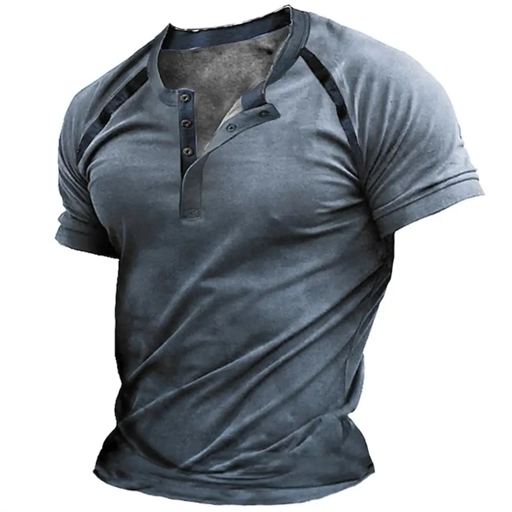 Henry - Summer men's short sleeved T-shirt, men's casual clothing top with buttons, S-5XL