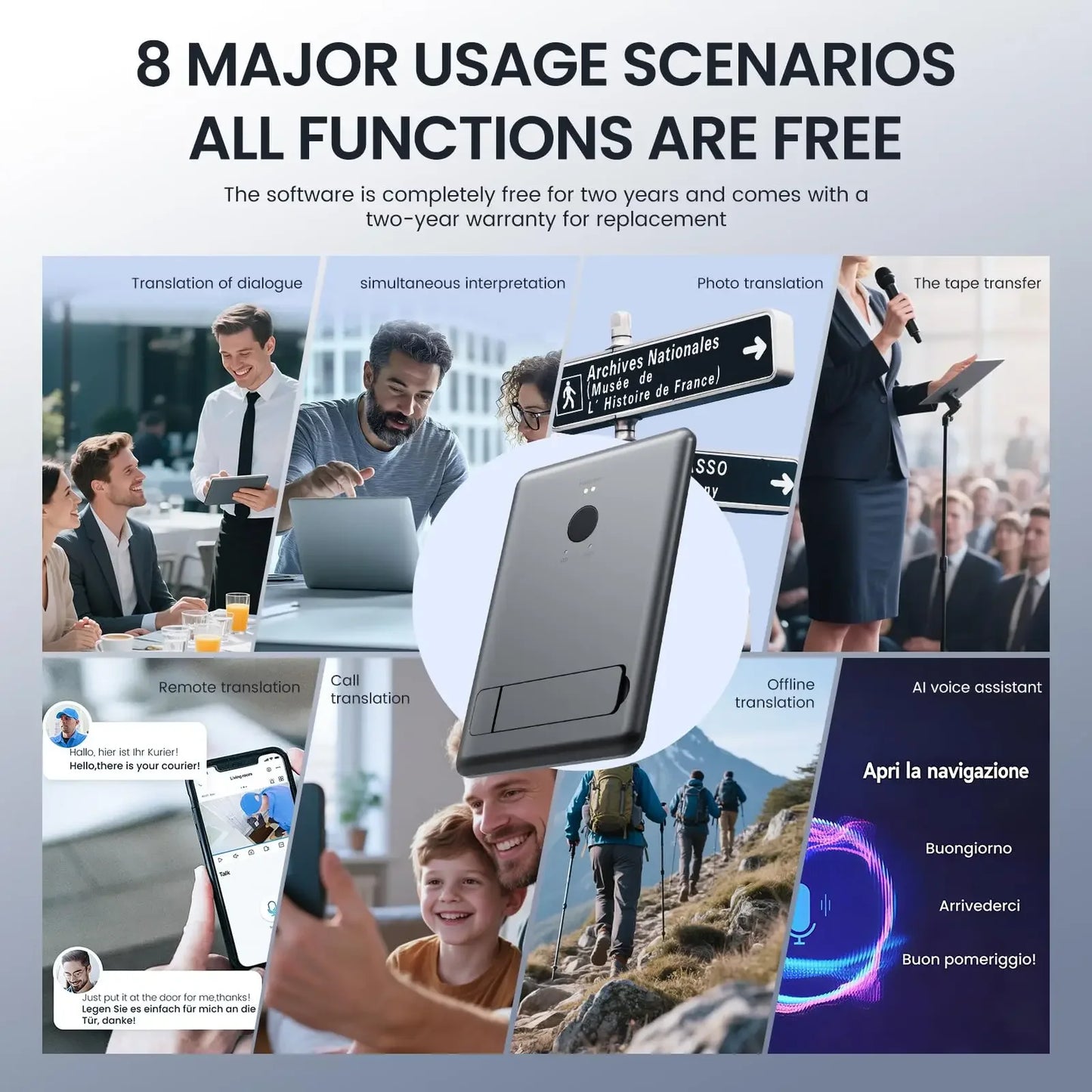 Dispositif de traduction instantanée AI, support magnétique, traduction en ligne 144 langues, appels photos/vidéo en temps réel pour IOS Android - DOGOMET DIGITAL PLUS