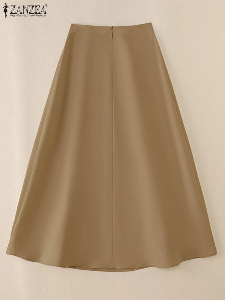 ZANZEA-Jupe mi-longue évangélique élégante taille haute pour femmes, jupes trapèze pour femmes, bureau, dame, document solide, fête, mode, 2025
