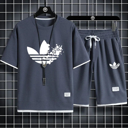 2025 Summer breathable quick drying sports casual jogging men's fashion printed short sleeve T-shirt + shorts two-piece set - DOGOMET DIGITAL PLUS