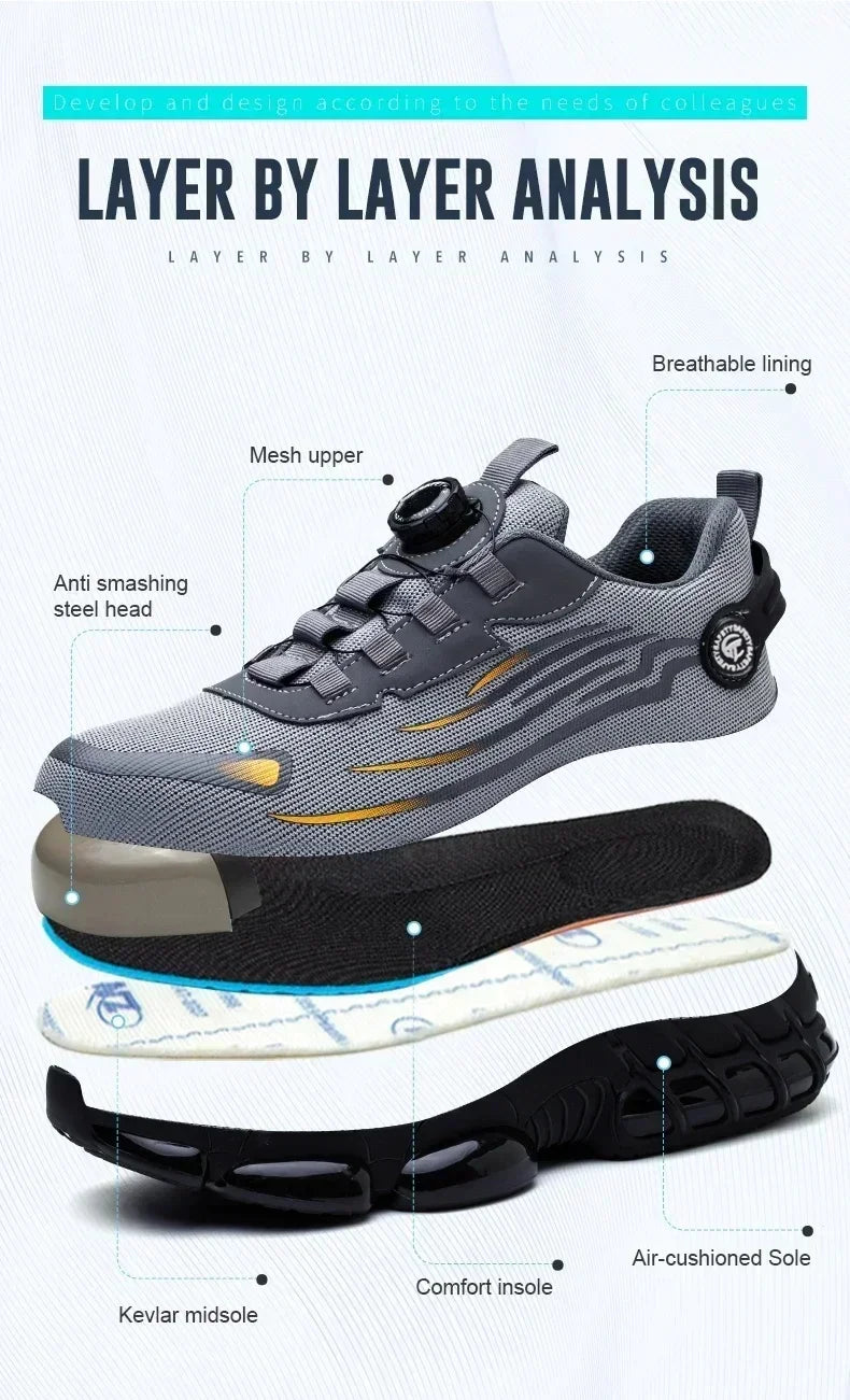 Men's Safety Work Shoes Anti-Tailor Wear-Resistant Steel Toe Boots Durable Sports Footwear for Construction Industry Workers