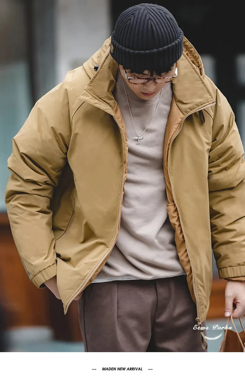 Maden Veste de duvet pour homme avec capuche hiver épaisse tissu mat brillant parka manteau chaud pour l'extérieur versatile veste noire pour porter dehors Chic et chaude veste masculine - DOGOMET DIGITAL PLUS