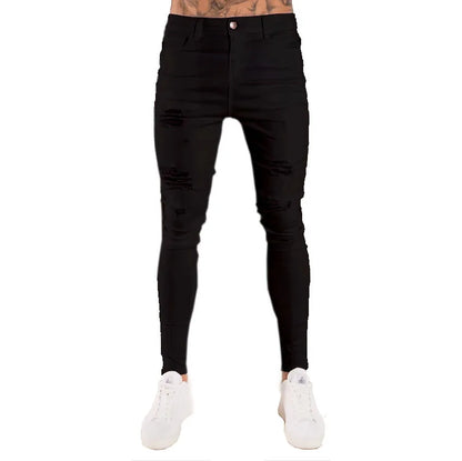 Jean déchiré hommes Stretch maigre gris bleu noir Hip Hop Denim pantalon Streetwear décontracté coupe ajustée jean pour hommes Jogging jean
