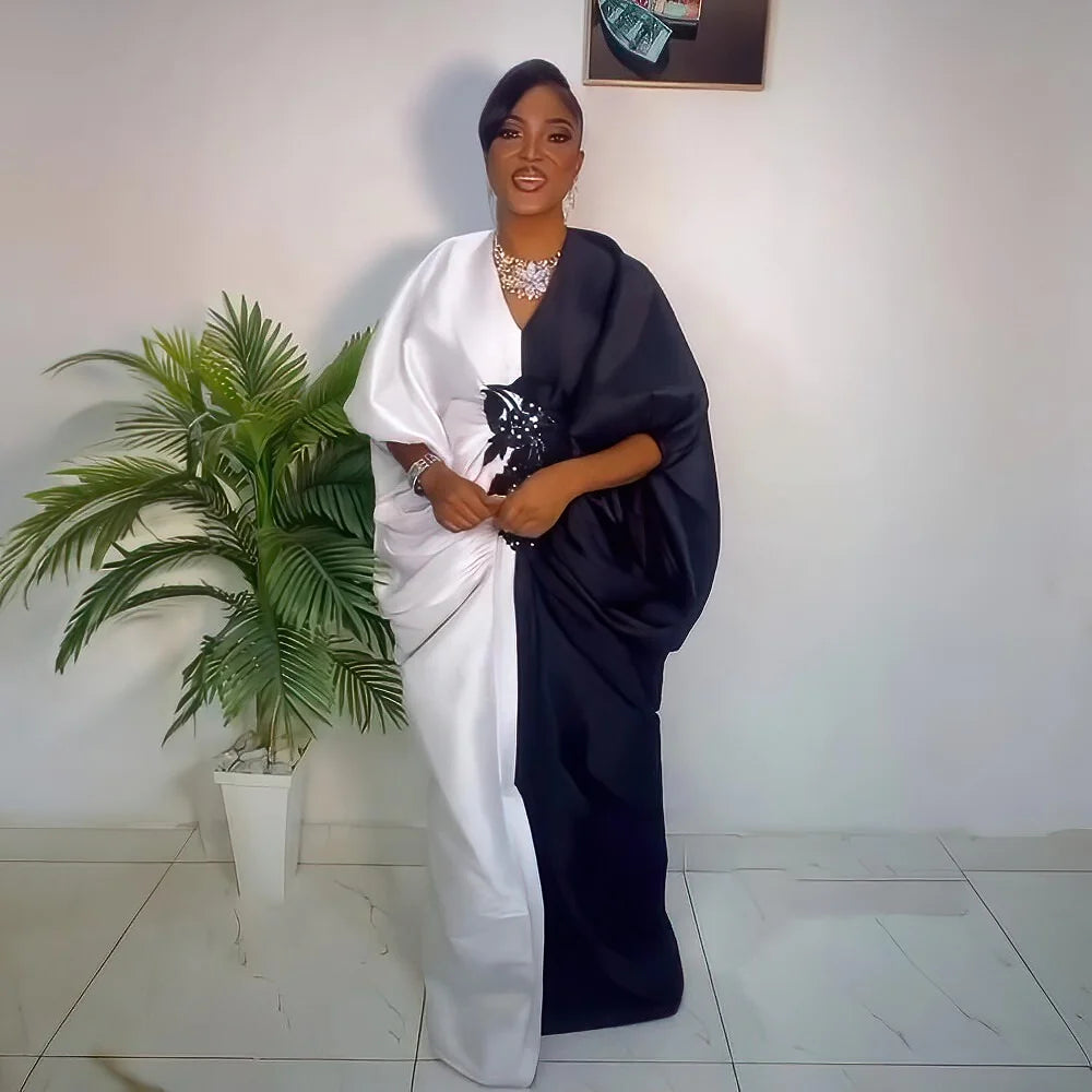 Mode boubou africain femme couleur bloquant robe africaine broderie décoration afrique vêtements