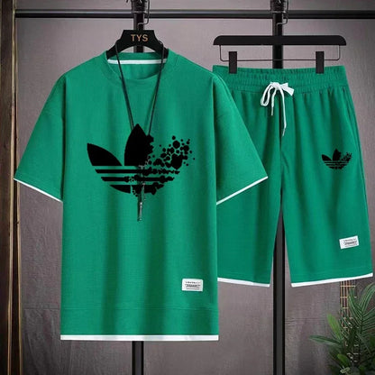 2025 Summer breathable quick drying sports casual jogging men's fashion printed short sleeve T-shirt + shorts two-piece set - DOGOMET DIGITAL PLUS