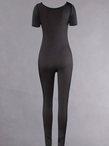 Barboteuse à manches courtes pour femmes, couleur unie, slim, batterie con, combinaisons, sport, fitness, décontracté, activité, streetwear, salopette