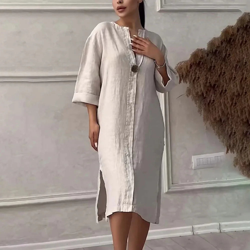 Y2k Long Sleeve Linen Maxi Dress Women Summer2024 Summer Casual Solid Color Party Loose Long Dresses Elegant Vestidos - DOGOMET DIGITAL PLUS
