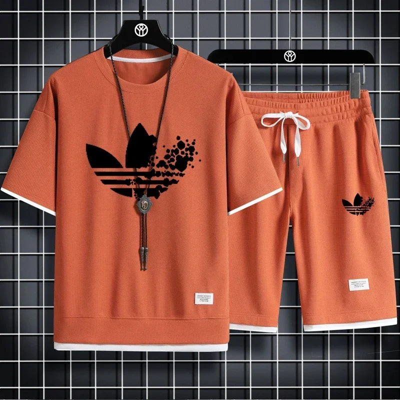 2025 Summer breathable quick drying sports casual jogging men's fashion printed short sleeve T-shirt + shorts two-piece set - DOGOMET DIGITAL PLUS