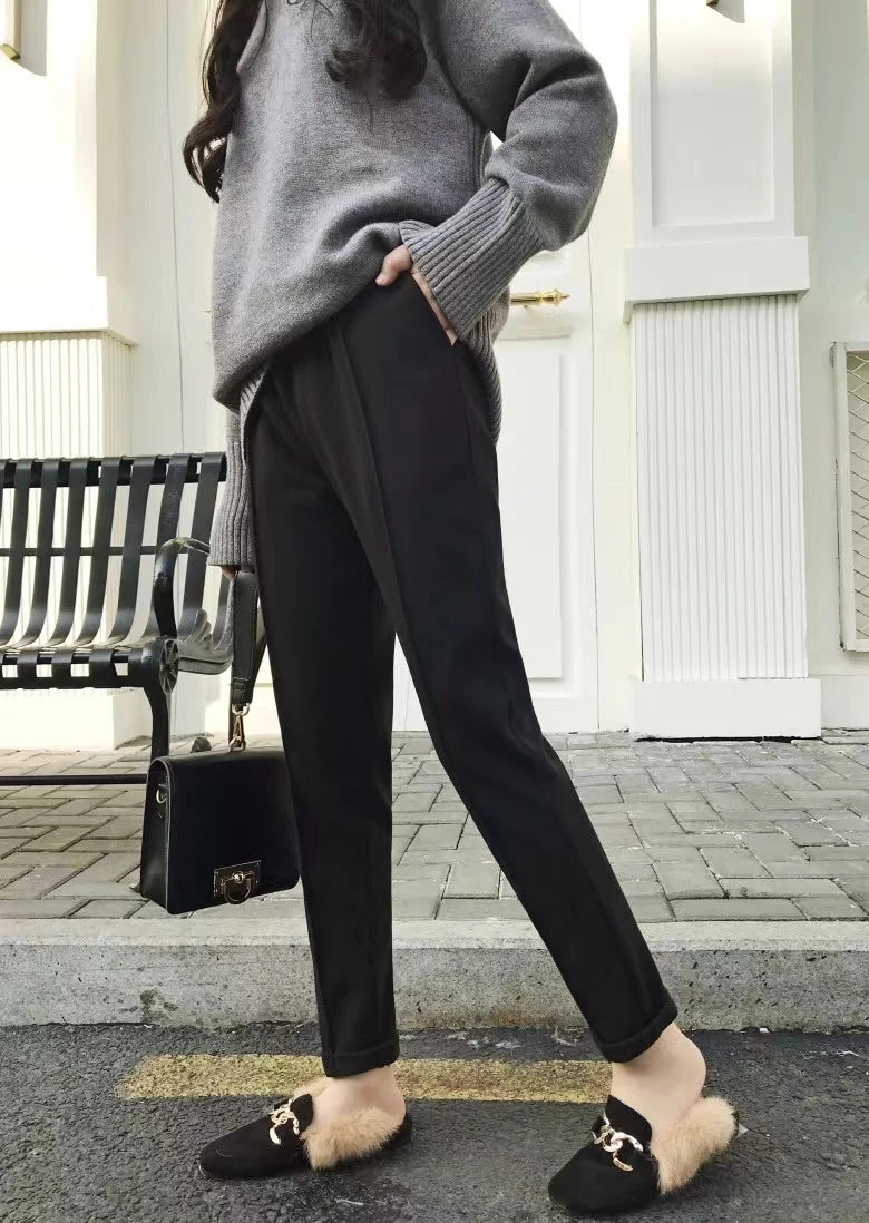 Woolen Pants Women's Harem Pencil Pants 2024 Autumn Winter High Waist Casual Pantalones Beige Black Office Lady Women Trousers