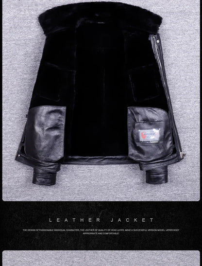 Veste de moto en cuir véritable pour hommes, manteau de fourrure, cuir naturel, chaud, hiver, zones me, SGG1109