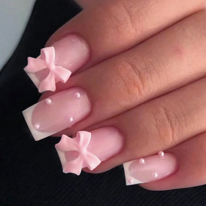 24 pièces/ensemble faux ongles carrés courts pour femmes mignon mariée coeur blanc français conseils faux ongles y2k presse sur faux ongles fournitures