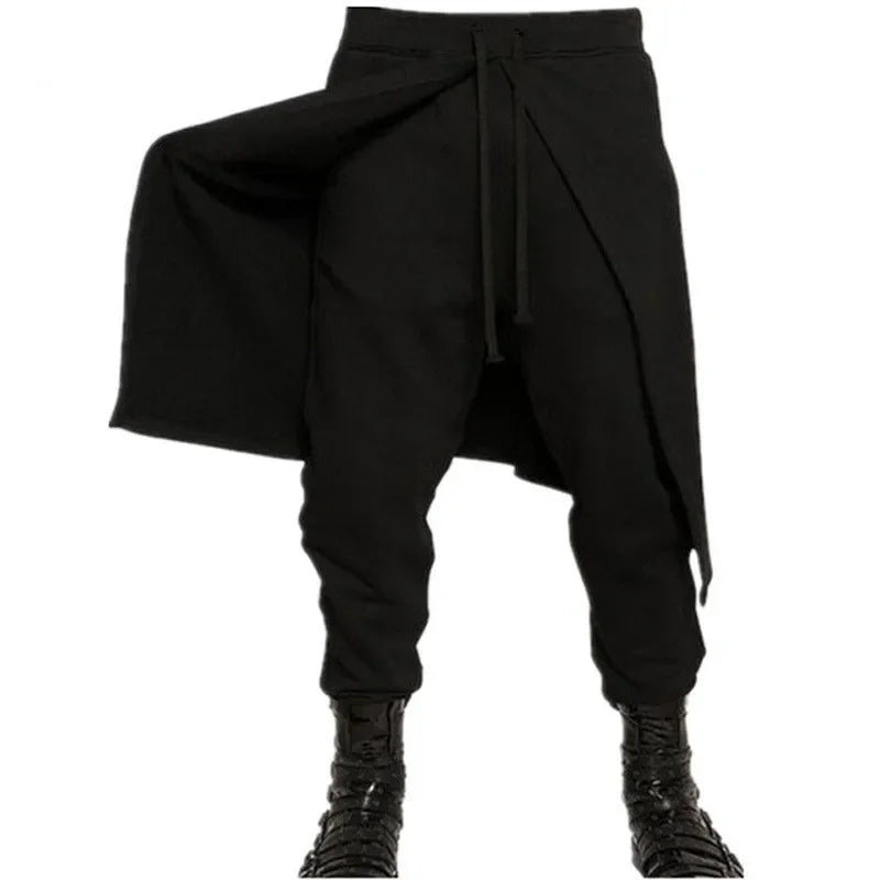 2025Halloween Costume de pantalon noir Steampunk médiéval pour hommes, pantalon ample épissé de Style occidental, Cosplay de scène
