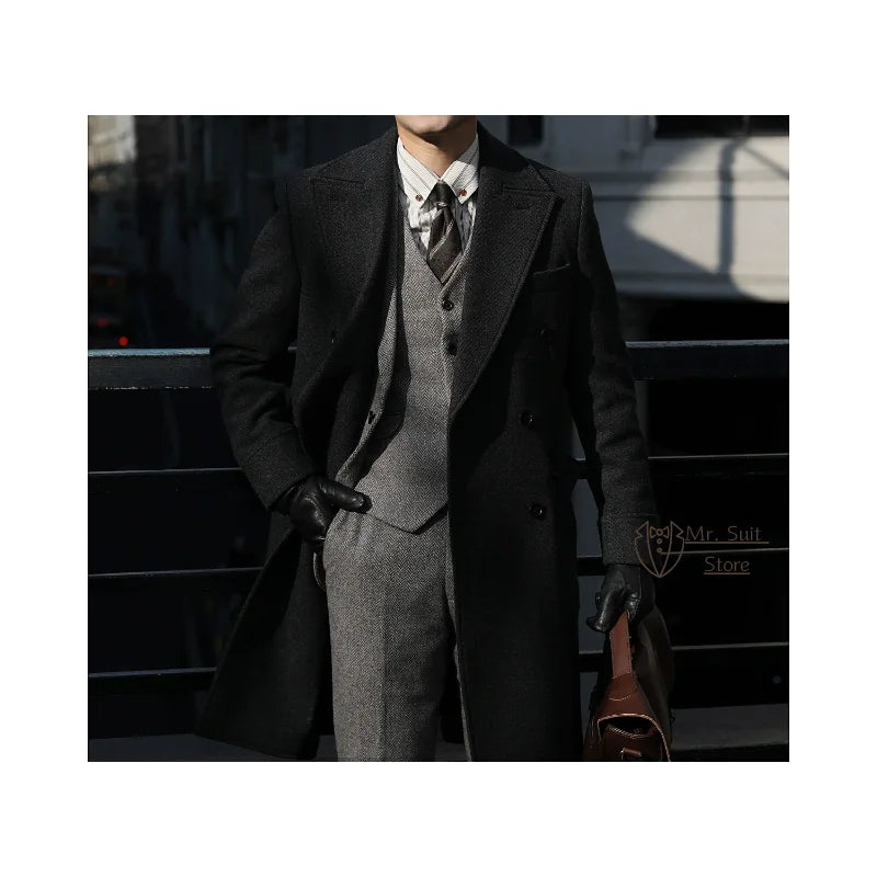 Veste de costume longue rétro britannique pour hommes