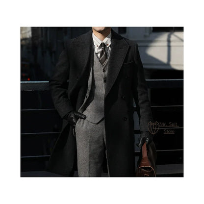 Veste de costume longue rétro britannique pour hommes