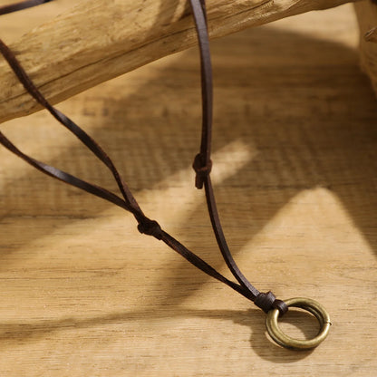 Adjustable Long Rope Chain with Circle Ring Pendant Necklace Men Vintage Jewelry on the Neck Accessories 2023 Fashion Male Gifts