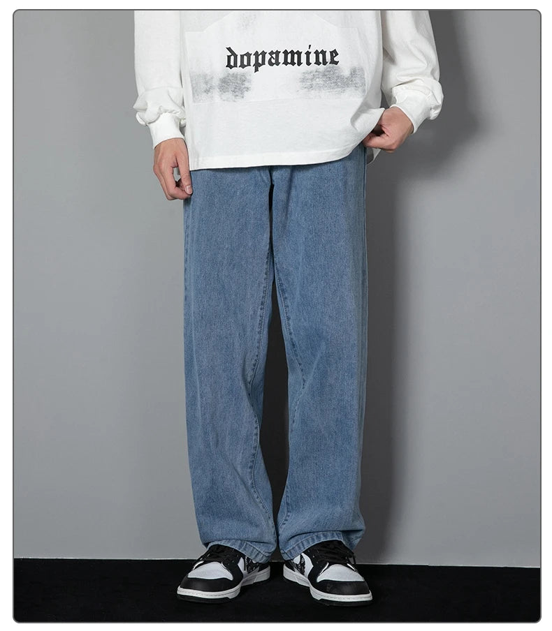 Jean Long décontracté pour hommes coréens, classique, droit, Denim, jambes larges, couleur unie, bleu clair, gris, noir, nouvelle collection 2025