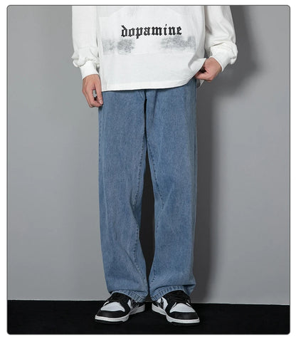 Jean Long décontracté pour hommes coréens, classique, droit, Denim, jambes larges, couleur unie, bleu clair, gris, noir, nouvelle collection 2025