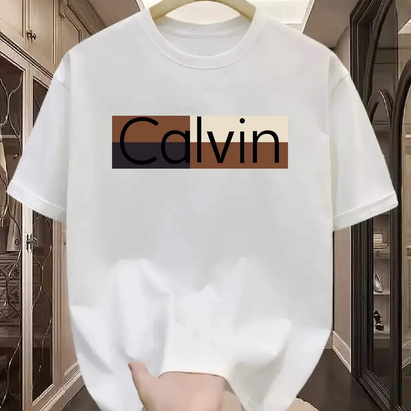T-shirt à manches courtes et col rond pour hommes, 100% pur coton, à la mode, sport décontracté, ample, motif Calvin imprimé, été