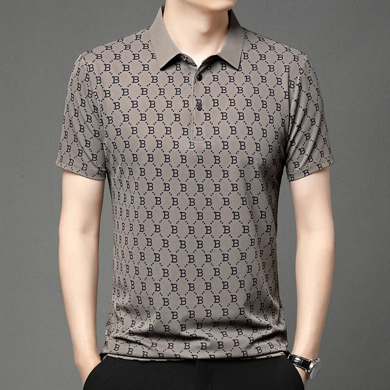 2025 Summer New Men's Business Print Short Sleeved POLO Shirt Comfortable and Cool Casual Fashion T-shirt