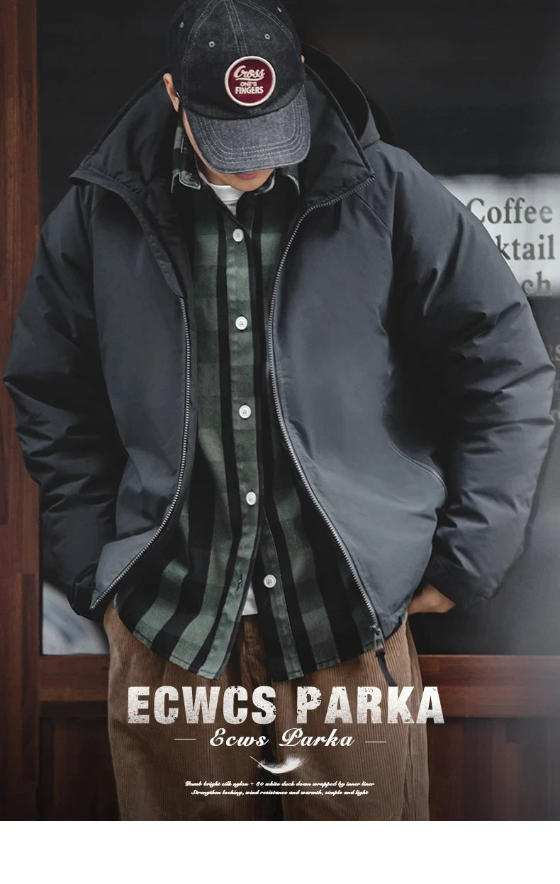 Maden Veste de duvet pour homme avec capuche hiver épaisse tissu mat brillant parka manteau chaud pour l'extérieur versatile veste noire pour porter dehors Chic et chaude veste masculine - DOGOMET DIGITAL PLUS