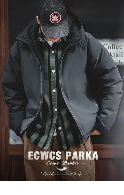 Maden Veste de duvet pour homme avec capuche hiver épaisse tissu mat brillant parka manteau chaud pour l'extérieur versatile veste noire pour porter dehors Chic et chaude veste masculine - DOGOMET DIGITAL PLUS