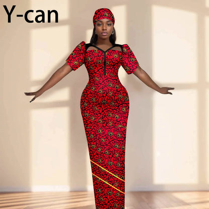 Robe de soirée robes africaines pour femmes coupe ajustée robe à manches courtes robes de soirée avec bandeau Dashiki Ankara imprimer 2525071