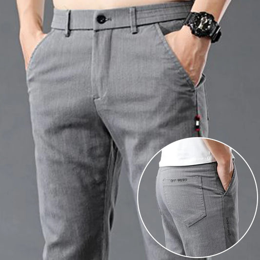 Fashion Men Casual Straight Tailored Trousers Male Jean Like Pants Comfortable Light Gray Dark Grey Trousers