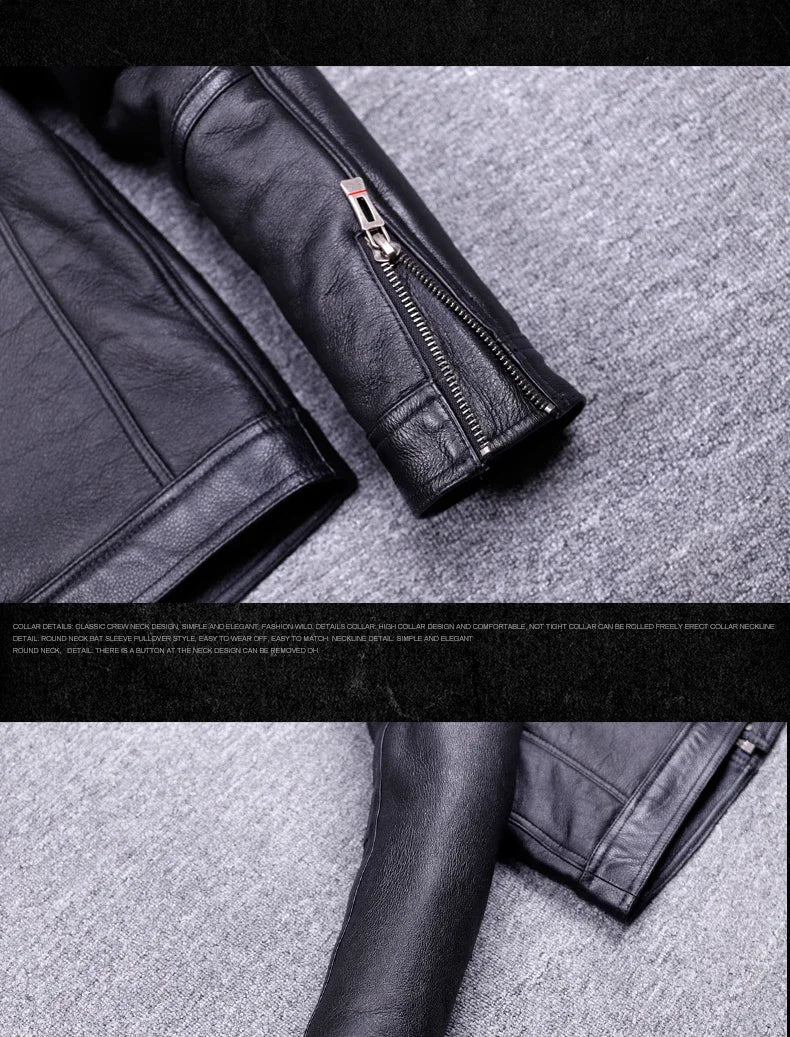 Veste de moto en cuir véritable pour hommes, manteau de fourrure, cuir naturel, chaud, hiver, zones me, SGG1109