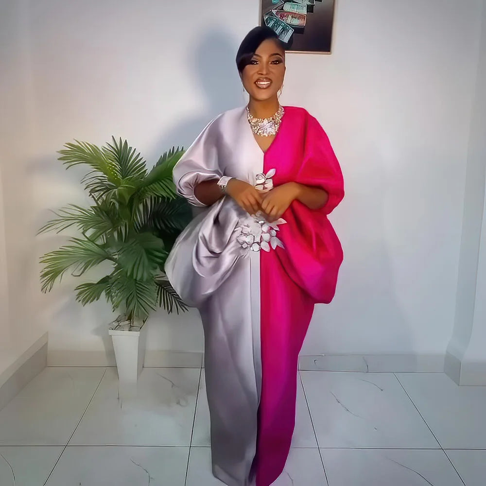 Mode boubou africain femme couleur bloquant robe africaine broderie décoration afrique vêtements