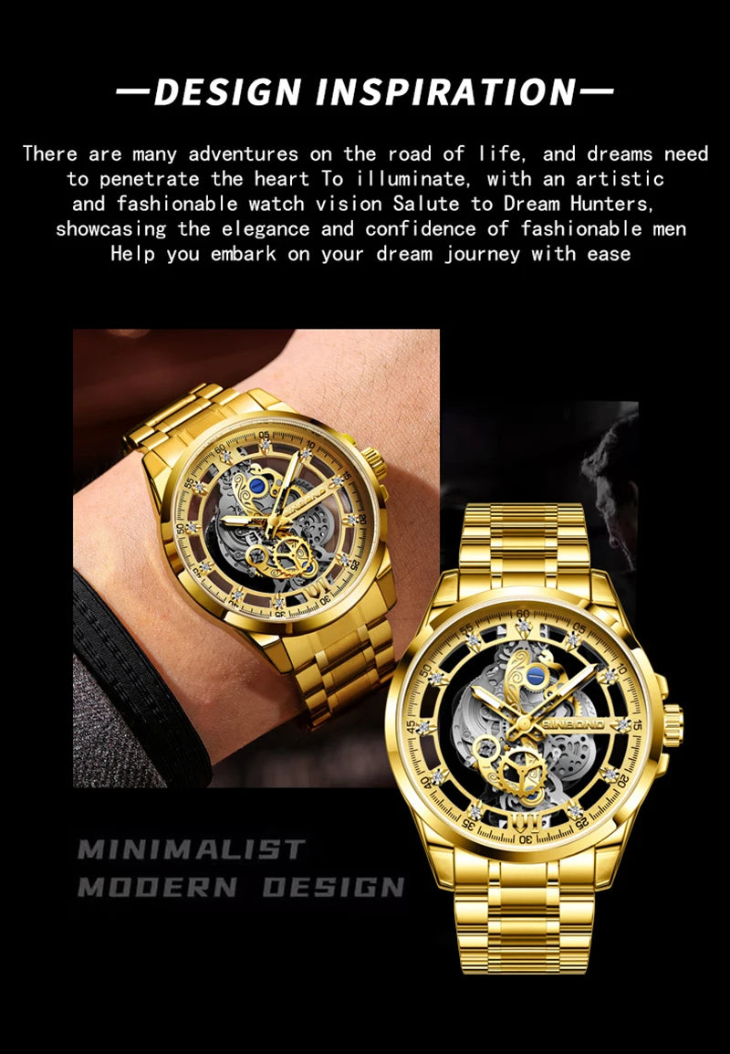 UTHAI-Montre à quartz en acier inoxydable pour homme, évider, étanche, métal, authentique, luxe, carillon, Shoous, V006, nouveau, 2024