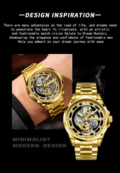 UTHAI-Montre à quartz en acier inoxydable pour homme, évider, étanche, métal, authentique, luxe, carillon, Shoous, V006, nouveau, 2024