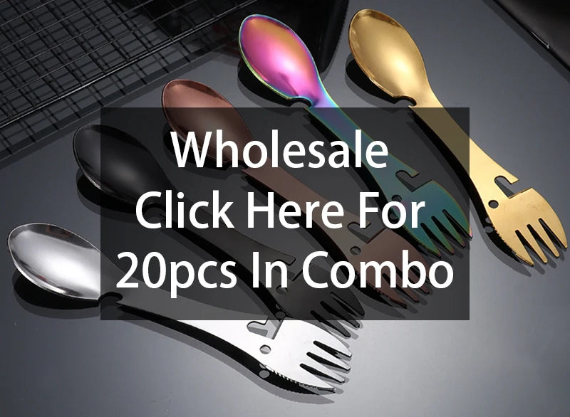 Outils de survie en plein air 5 en 1, Kit EDC multifonctionnel de Camping, fourchette pratique, couteau, cuillère, ouvre-bouteille/boîte - DOGOMET DIGITAL PLUS