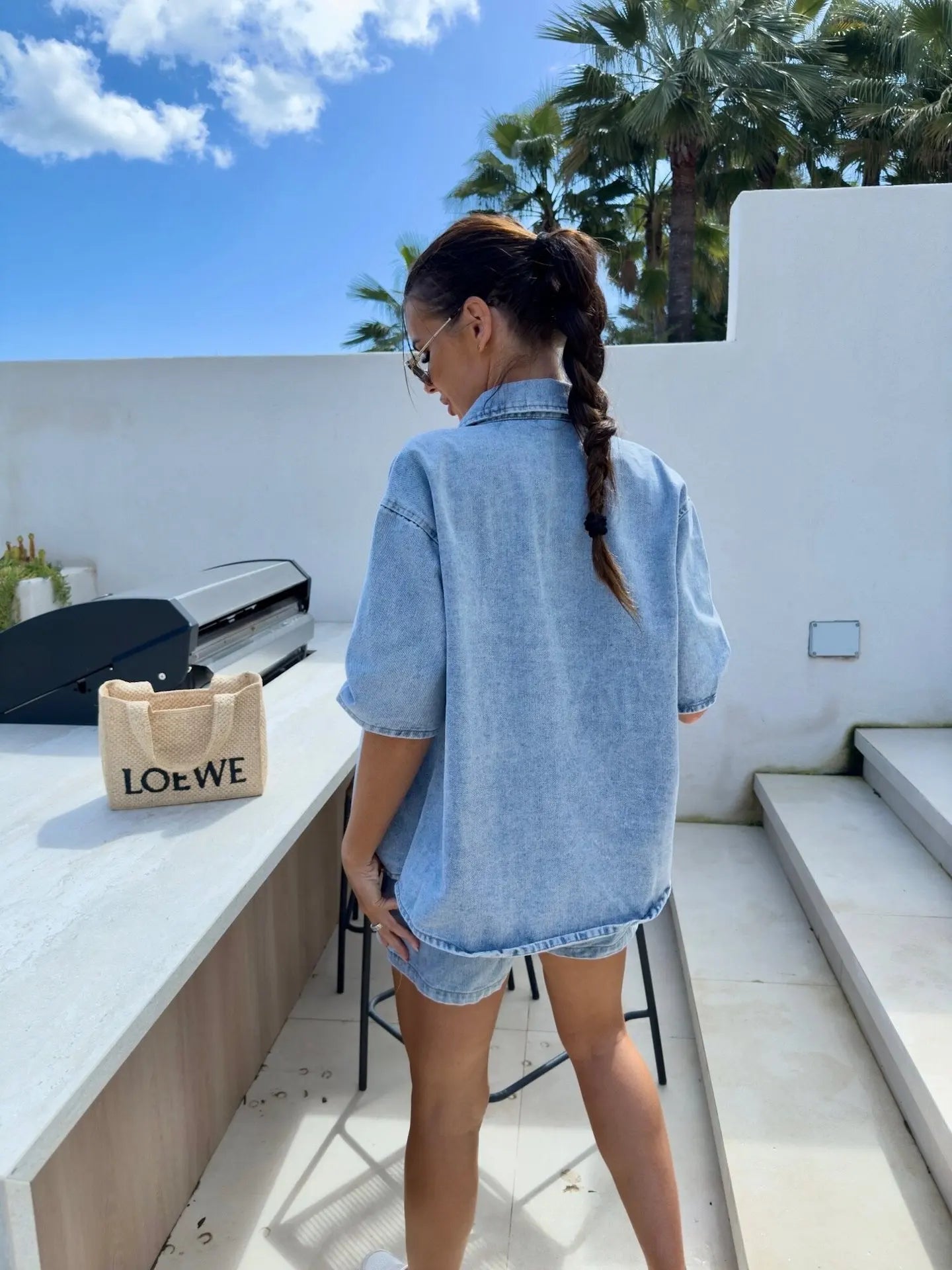 2025 Summer Women's Fashion Casual Loose Short Sleeve Shirt Denim Shorts Set Ensemble Femme 2 Pièces Été