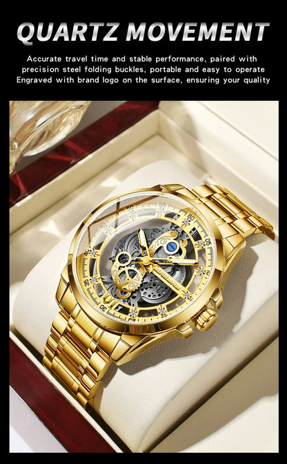 UTHAI-Montre à quartz en acier inoxydable pour homme, évider, étanche, métal, authentique, luxe, carillon, Shoous, V006, nouveau, 2024