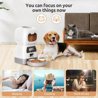 Mangeoire automatique intelligente pour animaux de compagnie, bol en acier inoxydable, distributeur automatique de nourriture, fournitures d'alimentation pour chats et chiens, minuterie, 3,5 L