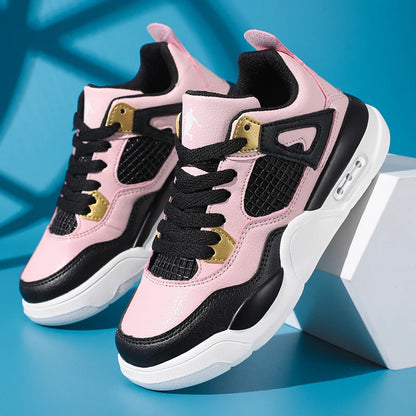 Baskets de basket-ball en cuir à lacets pour enfants, chaussures de skate plates décontractées, tennis pour enfants, qualité, mode, filles, garçons