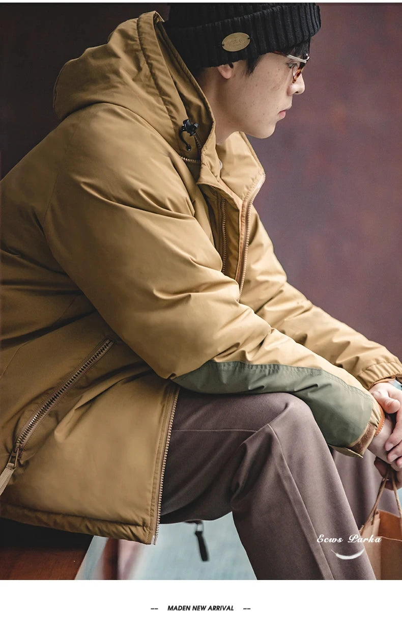 Maden Veste de duvet pour homme avec capuche hiver épaisse tissu mat brillant parka manteau chaud pour l'extérieur versatile veste noire pour porter dehors Chic et chaude veste masculine - DOGOMET DIGITAL PLUS