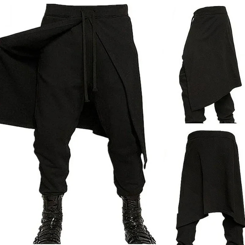 2025Halloween Costume de pantalon noir Steampunk médiéval pour hommes, pantalon ample épissé de Style occidental, Cosplay de scène