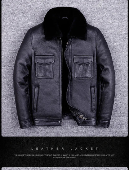 Veste de moto en cuir véritable pour hommes, manteau de fourrure, cuir naturel, chaud, hiver, zones me, SGG1109