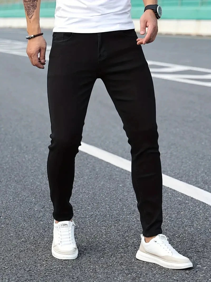 2025 Hommes Classique Avancé crayon Jean Jean Homme Homme Doux Stretch Noir Biker Masculino Denim Pantalon Hommes Solide Pantalon