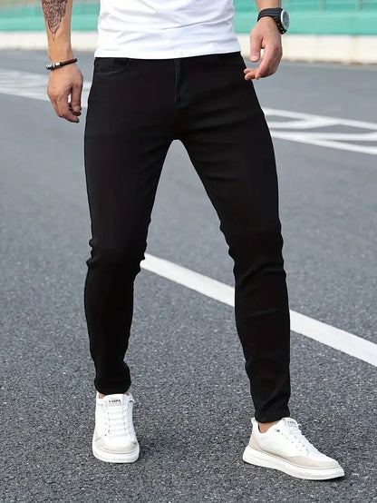 2025 Hommes Classique Avancé crayon Jean Jean Homme Homme Doux Stretch Noir Biker Masculino Denim Pantalon Hommes Solide Pantalon