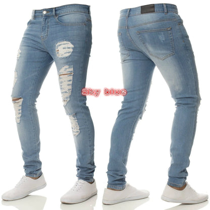 Jean déchiré hommes Stretch maigre gris bleu noir Hip Hop Denim pantalon Streetwear décontracté coupe ajustée jean pour hommes Jogging jean