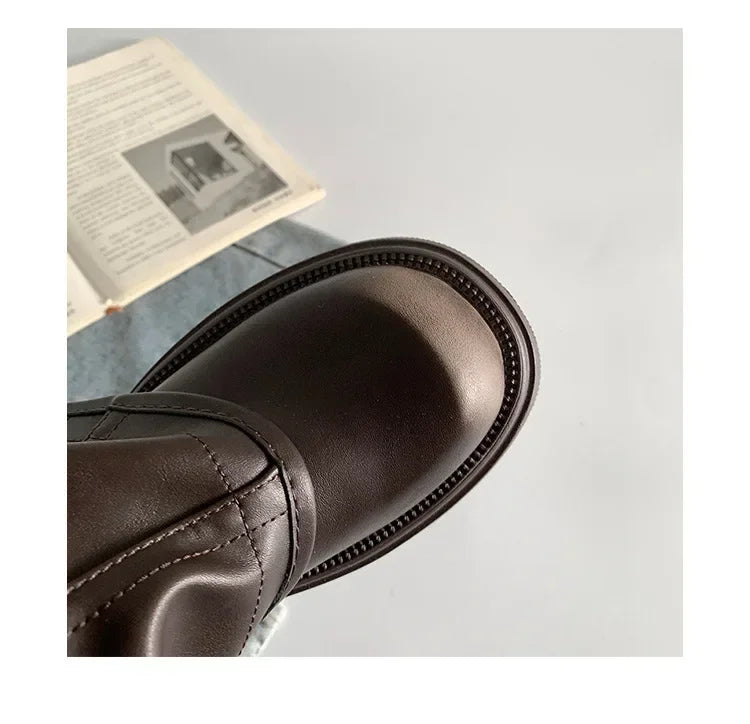 Hiver femmes Biker bottes mode ceinture boucle dames élégant plate-forme longue tuyau chaussons décontracté femmes genou haut chaussons2024 - DOGOMET DIGITAL PLUS